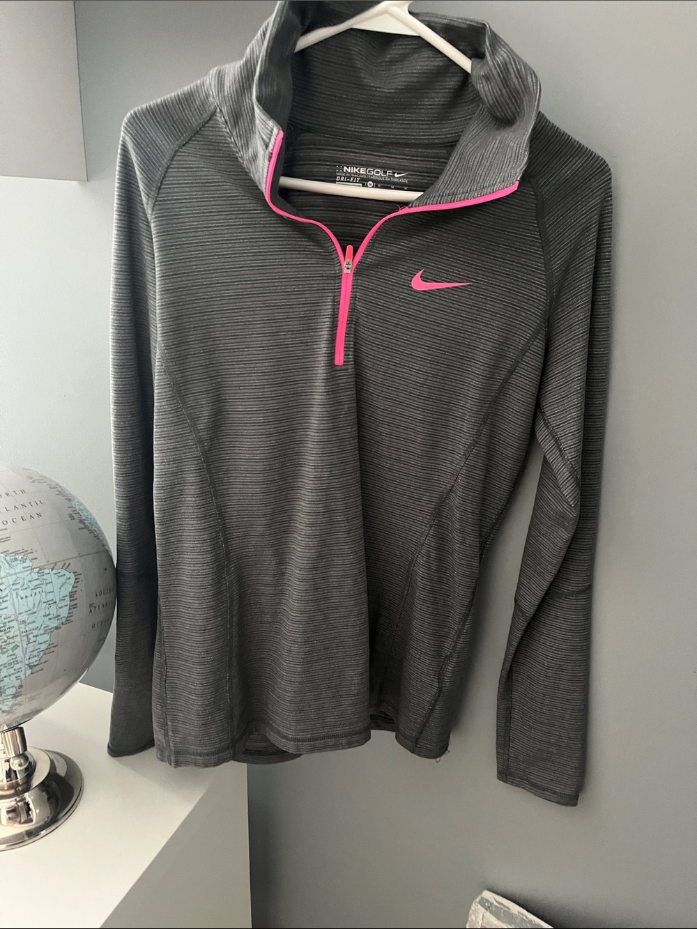 Nike Dark Gray Quarter-Zip Pullover with Bright Pink Trim